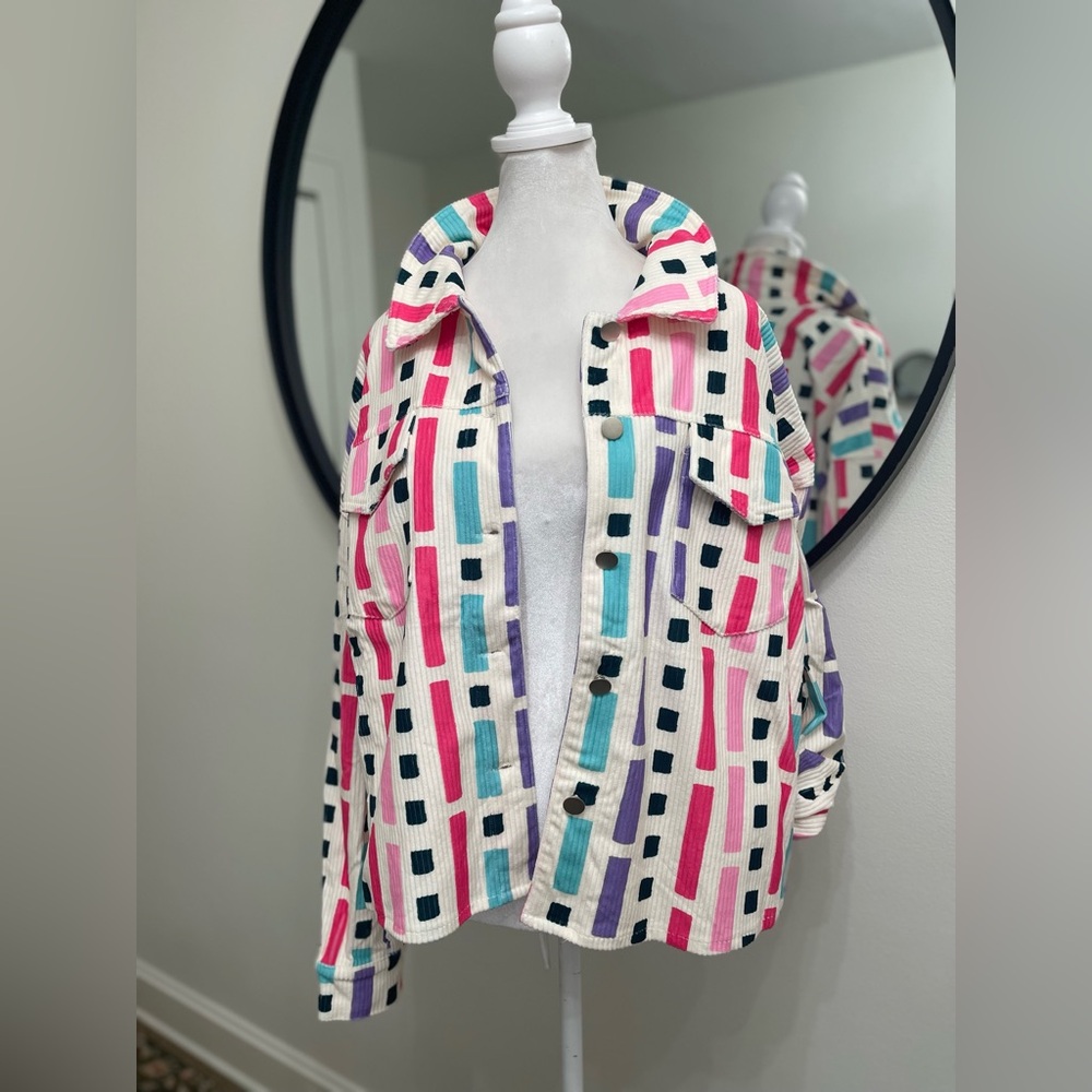 NWT Emily Wonder Pink Multicolor Geometric Print Jacket size large - Picture 7 of 8